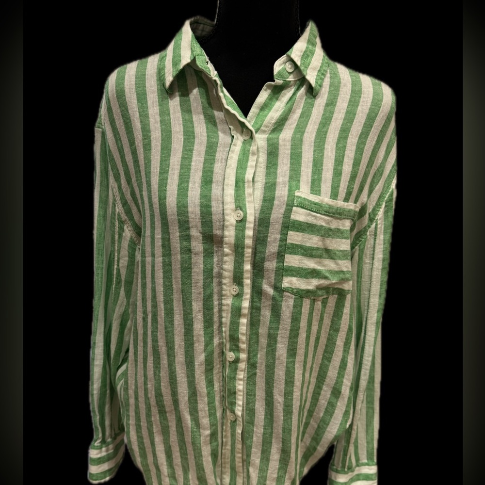 Sonoma Green and White Striped Women's Blouse